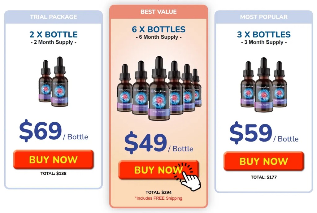 NeuroPrime discount packages 2 3 and 6 bottles